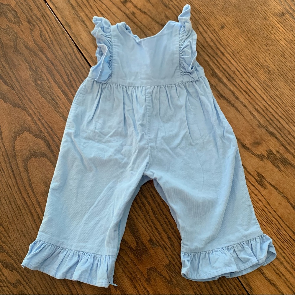 EUC 9m Corduroy Girls Ruffle One Piece Romper Blue Funtasia Color Works